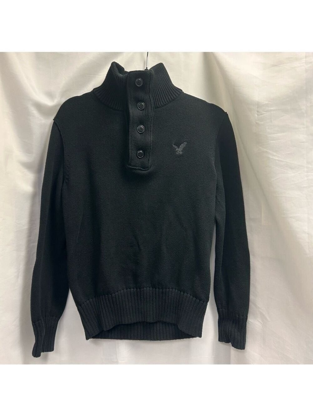 Men’s American Eagle Black Button Zip Collar Cotton Knit Pullover Sweater XS🇨🇦 - Picture 2 of 10
